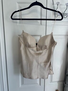 Zara Cream Satin Bustier Cami with Thin Straps